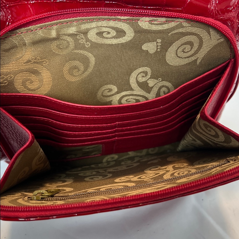 Brighton Red Sonny Croc-Embossed Patent Leather Shoulder Bag - Picture 10 of 11